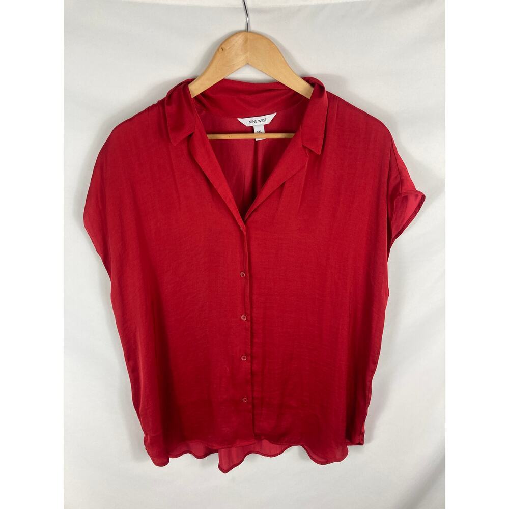 Nine west Satin Cap Sleeve Red Button Up Blouse Size XXL - Picture 2 of 4